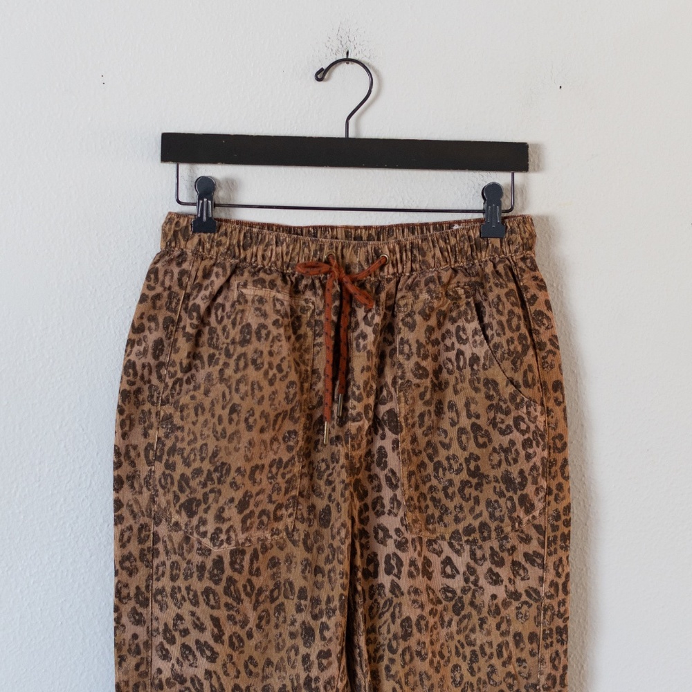 Pilcro The Cottage Pant Small Brown Pull On Corduroy Leopard Print Elastic Waist - Picture 3 of 6